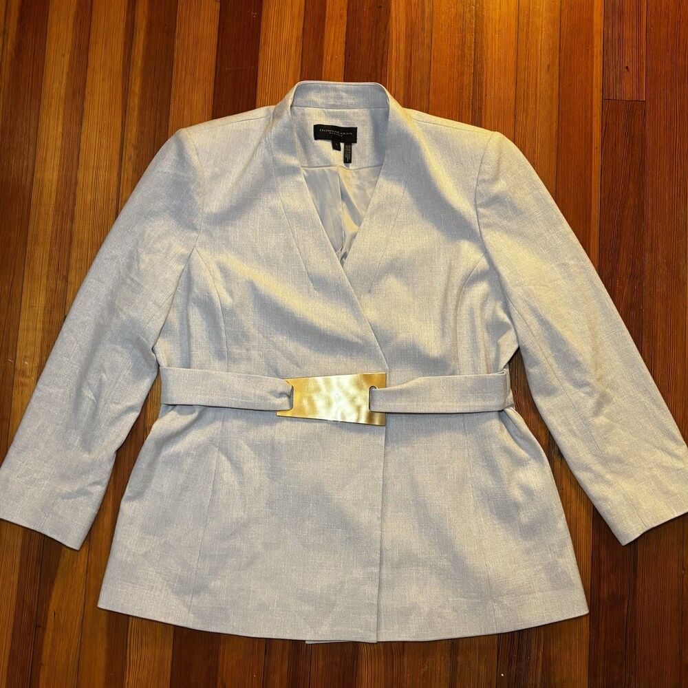 Donna Karan New York Women's Wrap Blazer Jacket Sz 16 Cream Gold Bar Belt